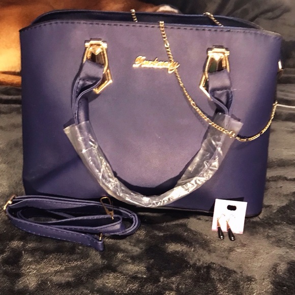 Dark blue Danbaoly purse with 18kt gold plated necklace and Hematite earrings - Picture 6 of 10